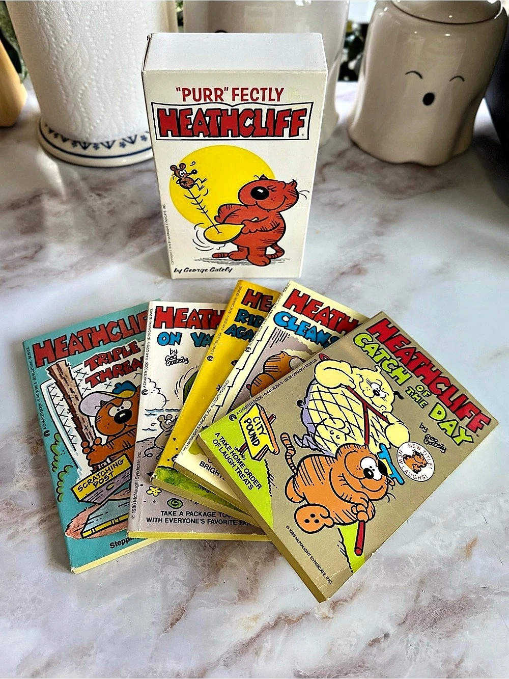 Vtg 1986 Purr-fectly Heathcliff Box Set 5 Paperback Books George Gately Comic